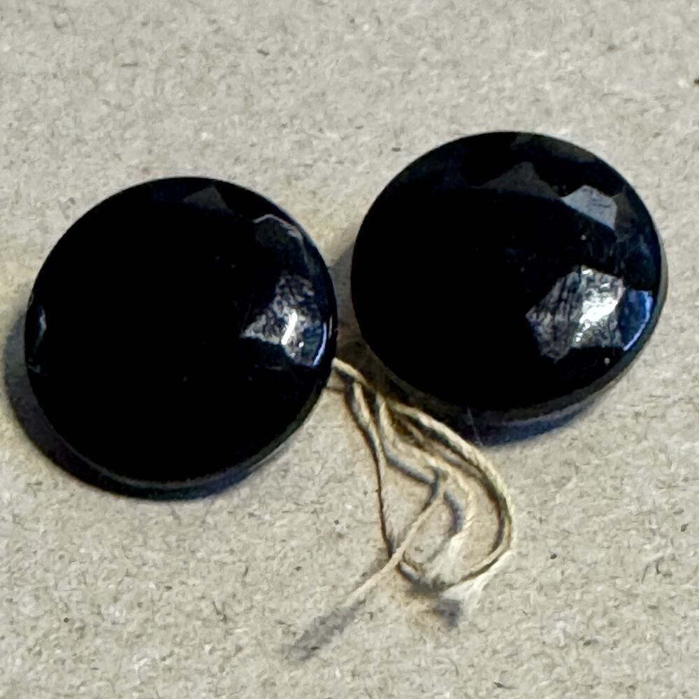 Vintage Black Bakelite/Casein Dome Buttons Lot of 2 Faceted Shank 1/2” Sewing